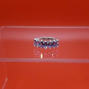 Size 6 925 Sterling Silver Seven Marquise Amethyst Gems Ring
